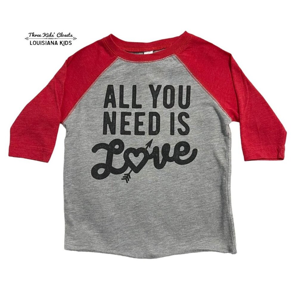 Small Shop Sz 2 Valentine's Day All You Need Is Love Raglan Shirt